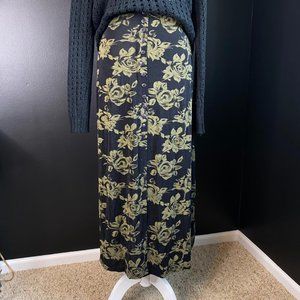 Vintage 90s Dark Grunge Floral Slinky Midi Skirt